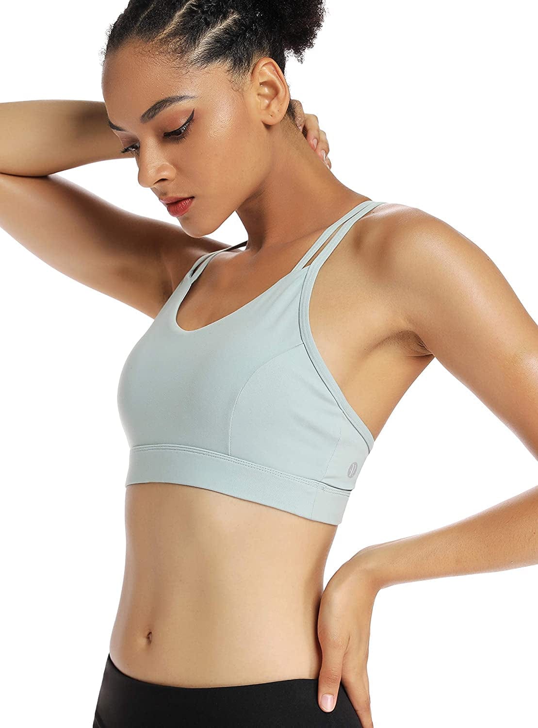 Strappy Sports Bra for Women Sexy Crisscross Back Light Support Yoga Bra with Removable Cups