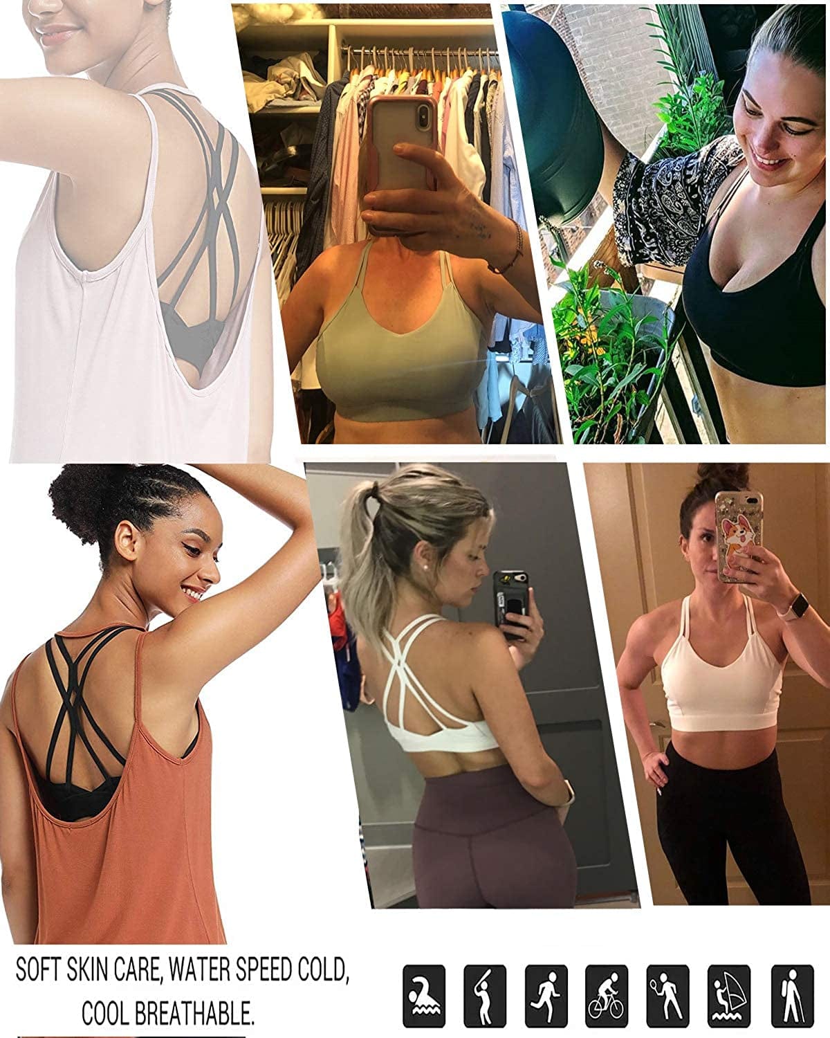 Strappy Sports Bra for Women Sexy Crisscross Back Light Support Yoga Bra with Removable Cups