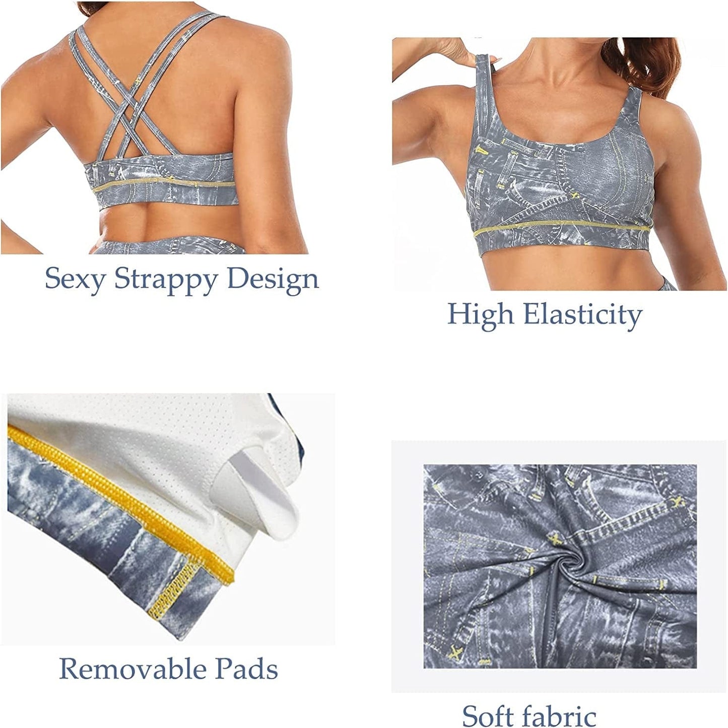 Strappy Sports Bras for Women Yoga Bra Medium Support Running Criss Cross Back Padded Compression Sports Bras
