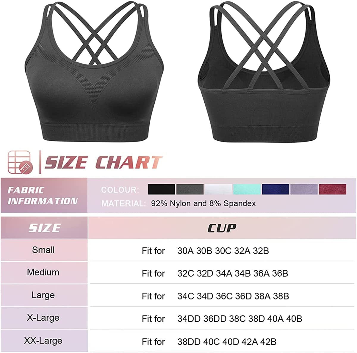 Strappy Women'S Sports Bra Cross Back Tops for Running Fitness Removable Padded Workout Yoga Bras