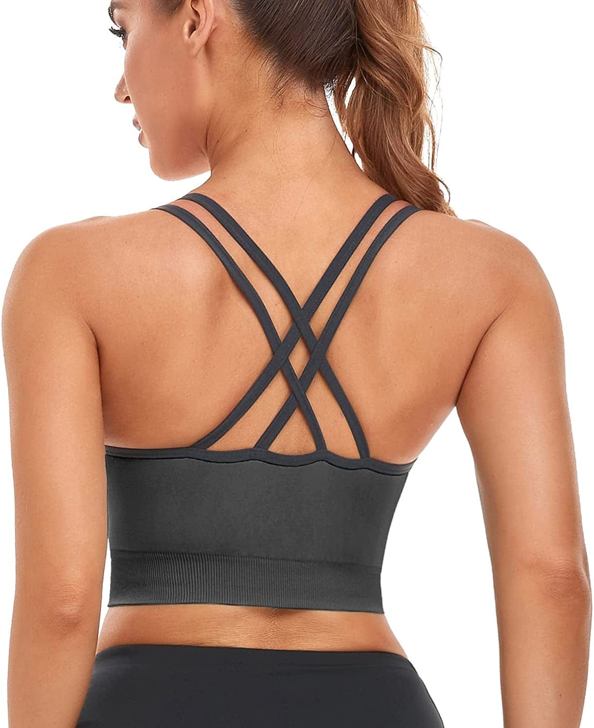 Strappy Women'S Sports Bra Cross Back Tops for Running Fitness Removable Padded Workout Yoga Bras