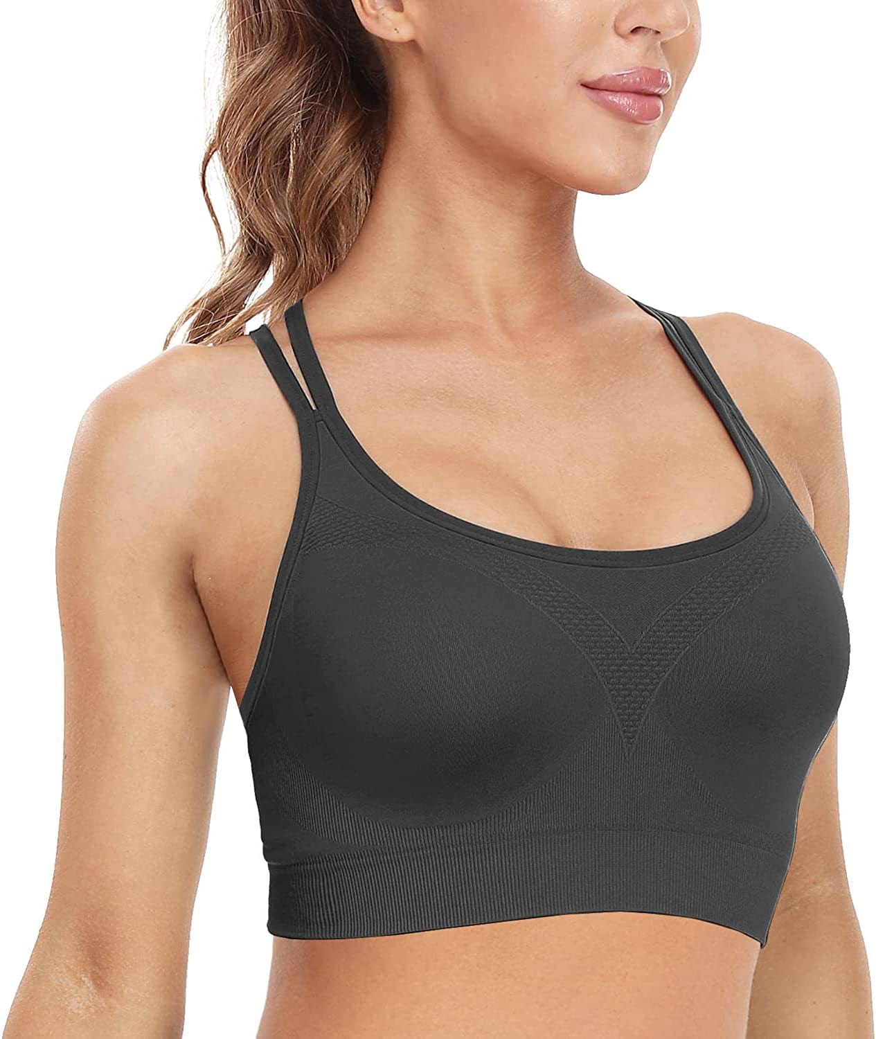 Strappy Women'S Sports Bra Cross Back Tops for Running Fitness Removable Padded Workout Yoga Bras