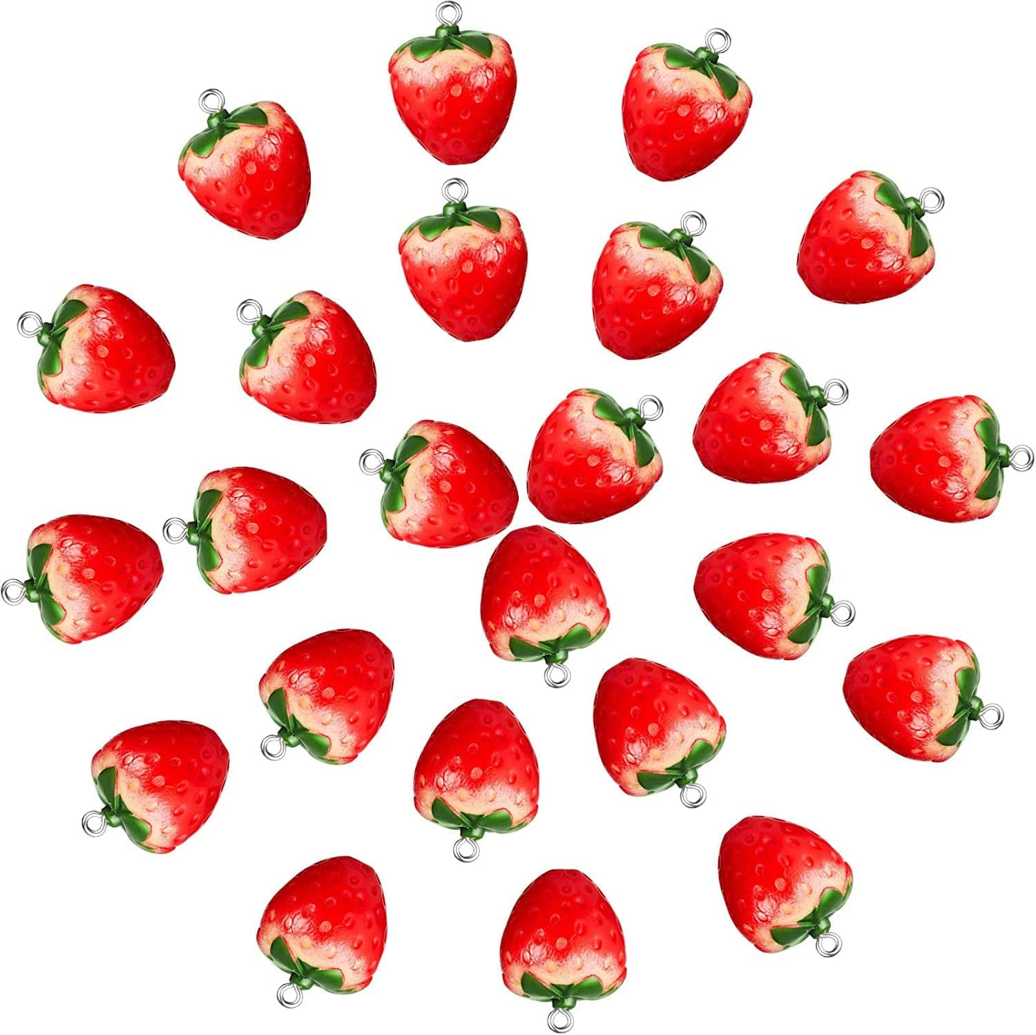 Strawberry Pendant Charms Fruit Charms Strawberry Earring Resin Charms 3D Strawberry Hanging Pendant Ornament for Earring Bracelet Necklace DIY Jewelry Making Accessories 24