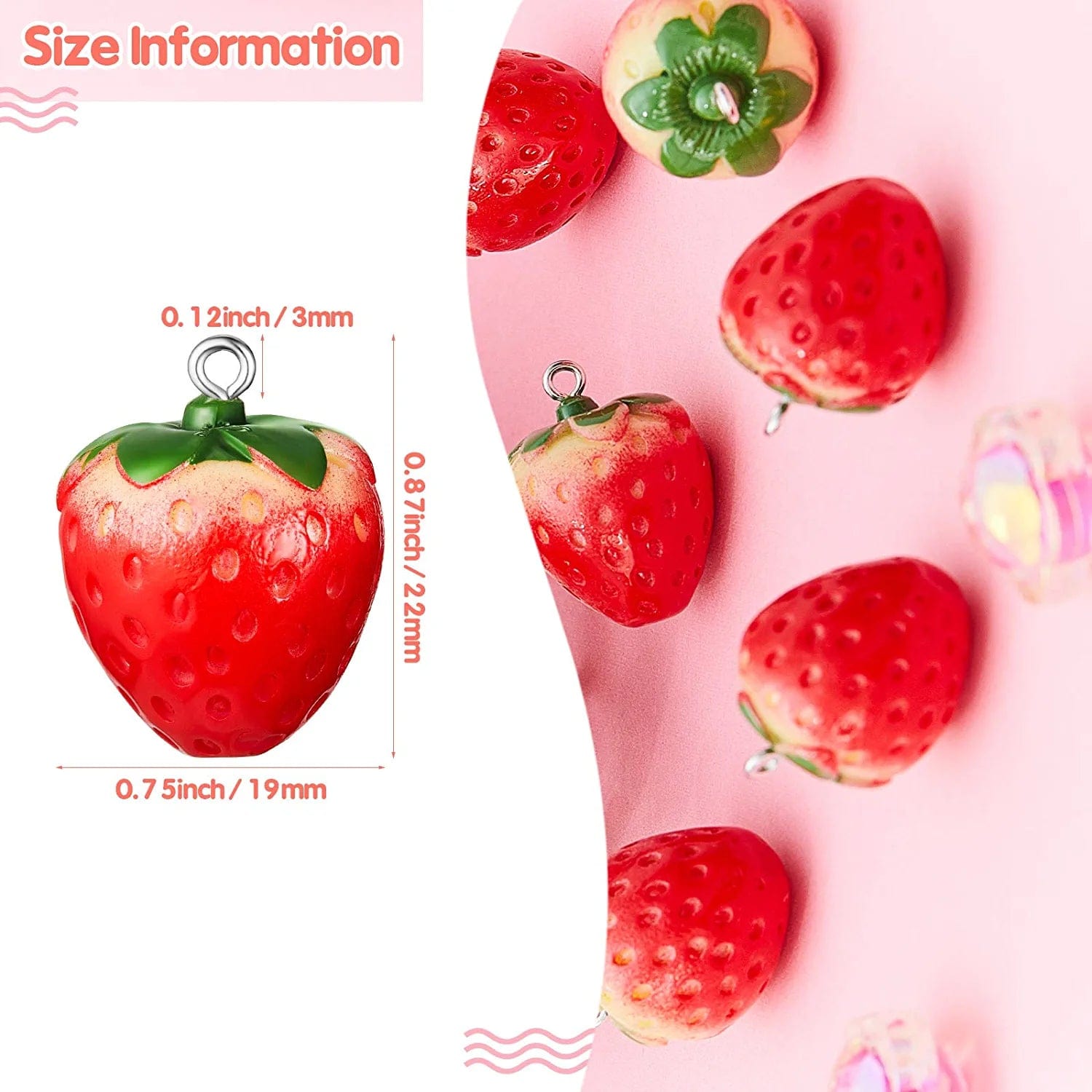 Strawberry Pendant Charms Fruit Charms Strawberry Earring Resin Charms 3D Strawberry Hanging Pendant Ornament for Earring Bracelet Necklace DIY Jewelry Making Accessories