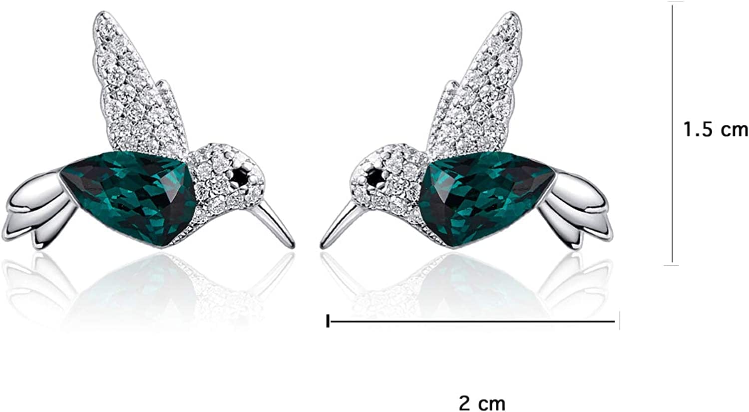 Stud Earring for Women of a Hummingbird Embelished with Beautiful Crystals.