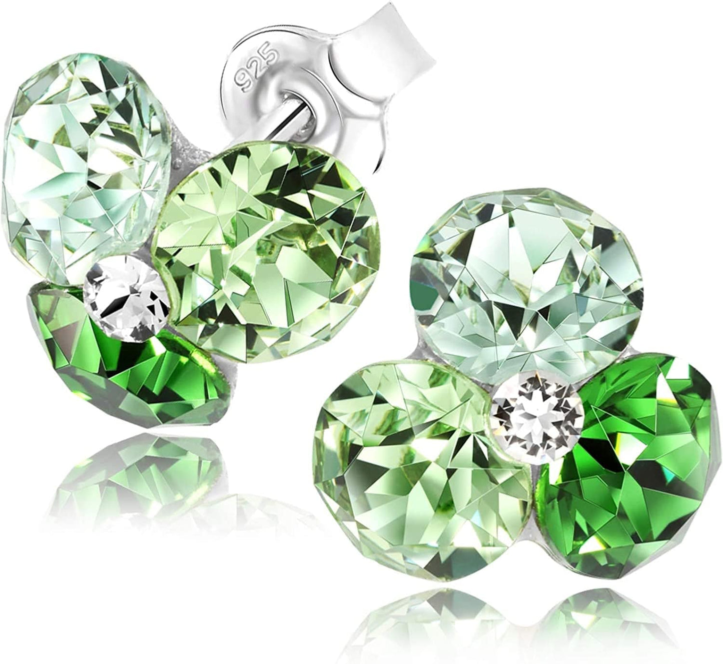 Stud Earrings for Women – with 4 Swarovski Crystals and 925 Sterling Silver – Gift for Mom and Allergy-Free, Pink/Blue/Purple/Green/Clear Moss