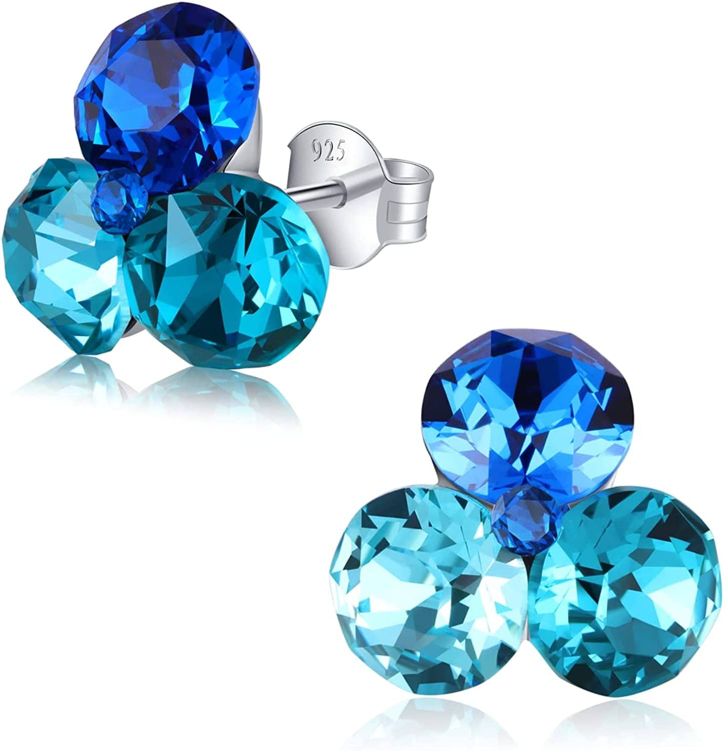 Stud Earrings for Women – with 4 Swarovski Crystals and 925 Sterling Silver – Gift for Mom and Allergy-Free, Pink/Blue/Purple/Green/Clear Ocean