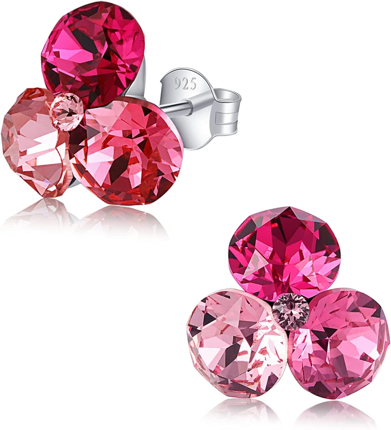 Stud Earrings for Women – with 4 Swarovski Crystals and 925 Sterling Silver – Gift for Mom and Allergy-Free, Pink/Blue/Purple/Green/Clear Rose