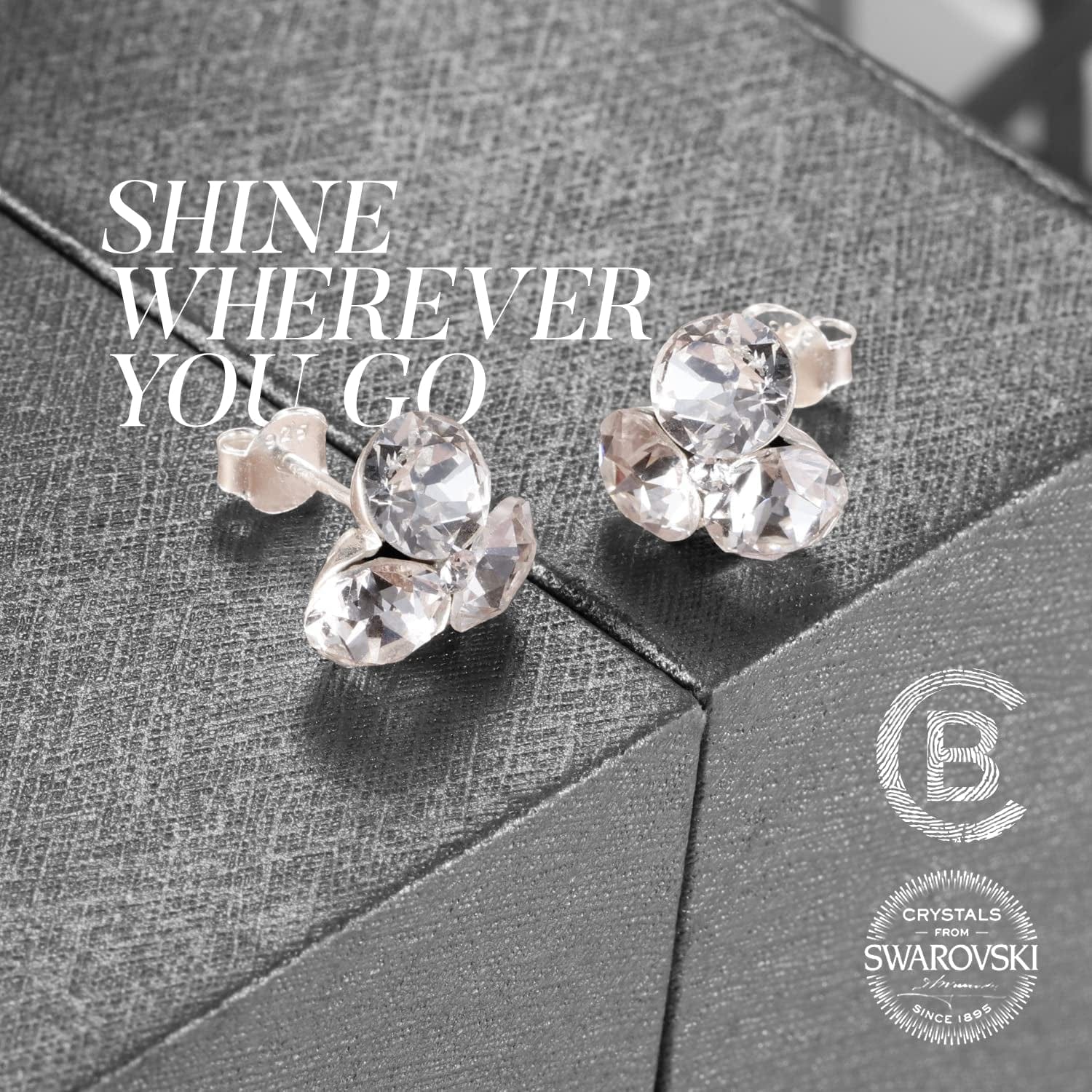 Stud Earrings for Women – with 4 Swarovski Crystals and 925 Sterling Silver – Gift for Mom and Allergy-Free, Pink/Blue/Purple/Green/Clear