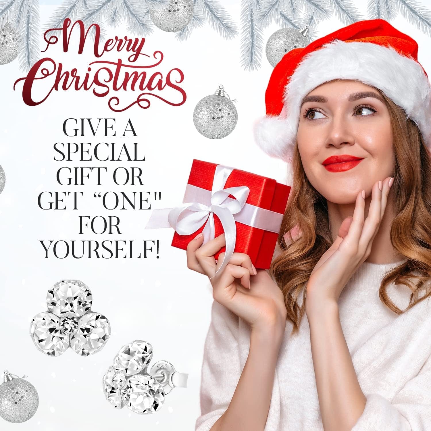 Stud Earrings for Women – with 4 Swarovski Crystals and 925 Sterling Silver – Gift for Mom and Allergy-Free, Pink/Blue/Purple/Green/Clear