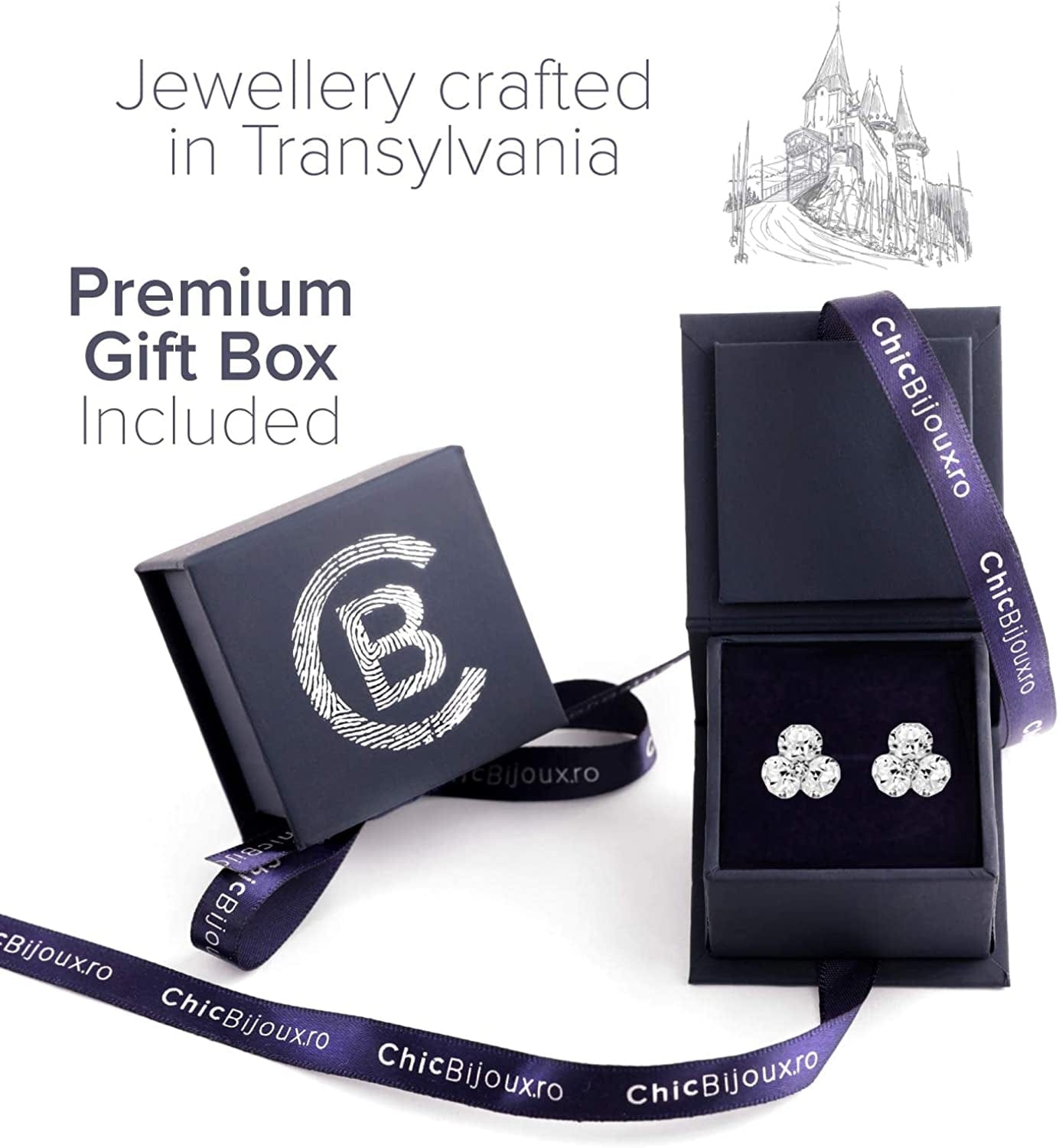 Stud Earrings for Women – with 4 Swarovski Crystals and 925 Sterling Silver – Gift for Mom and Allergy-Free, Pink/Blue/Purple/Green/Clear