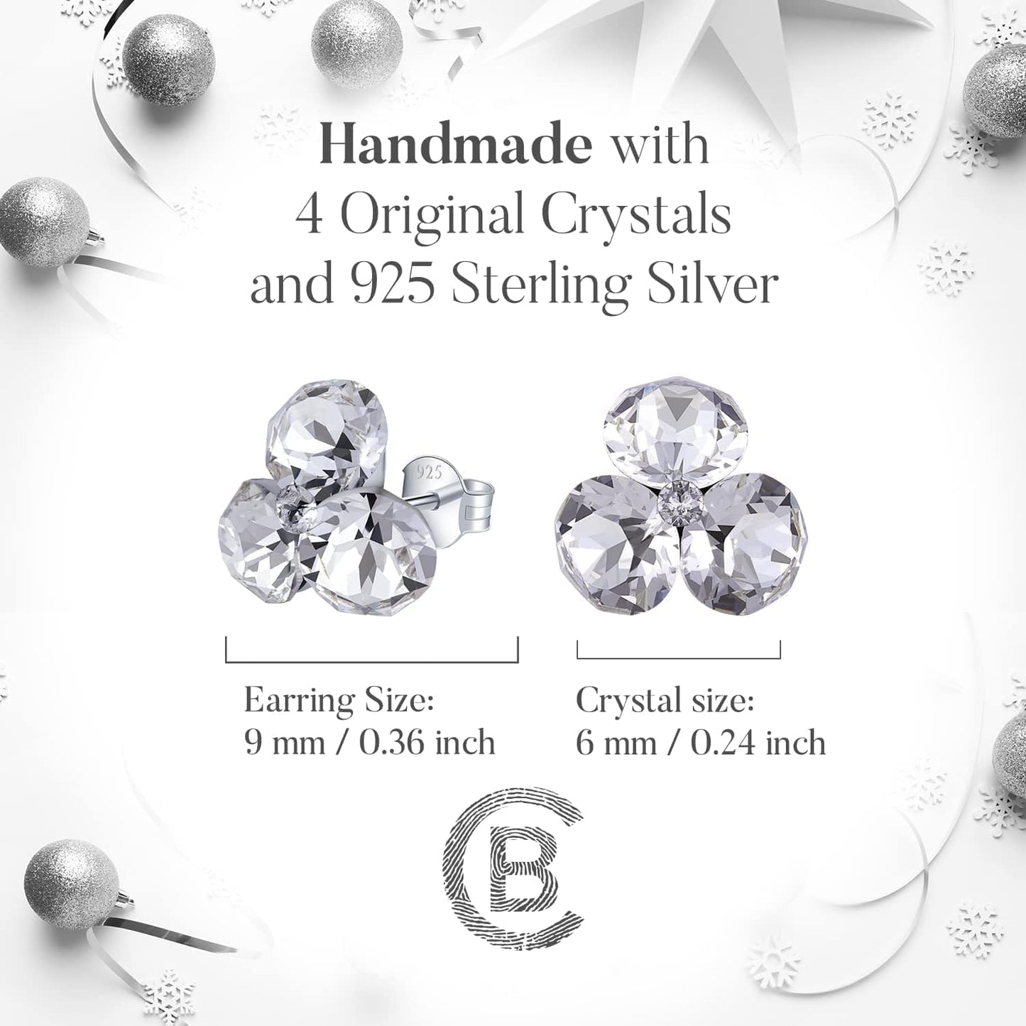 Stud Earrings for Women – with 4 Swarovski Crystals and 925 Sterling Silver – Gift for Mom and Allergy-Free, Pink/Blue/Purple/Green/Clear