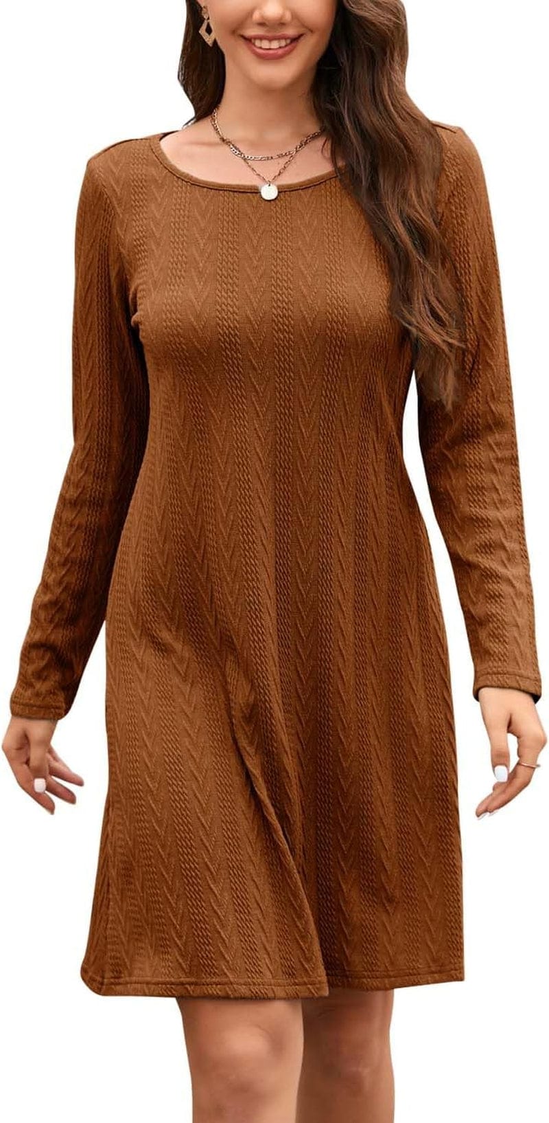 STYLEWORD Women'S 2023 Fall Maternity Sweater Dresses Photoshoot Long Sleeve Pullover Knit Casual Fashion Clothes Caramel / Small