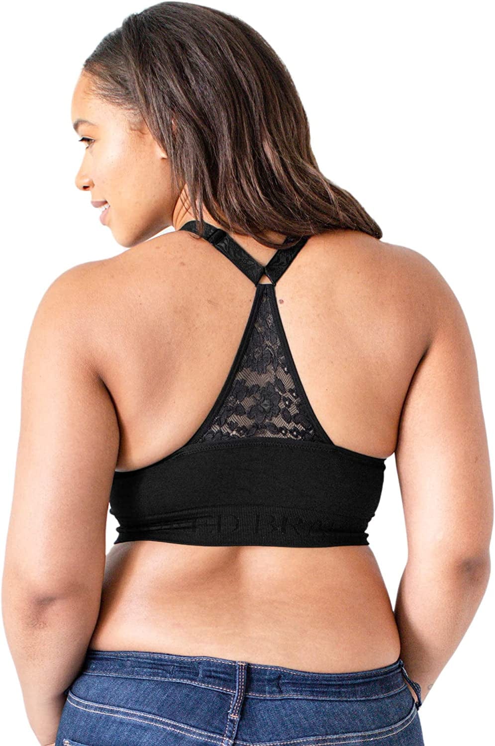 Sublime Lace Back Seamless Nursing Bra | Wireless Racerback Maternity Bra Black / Busty / XX-Large