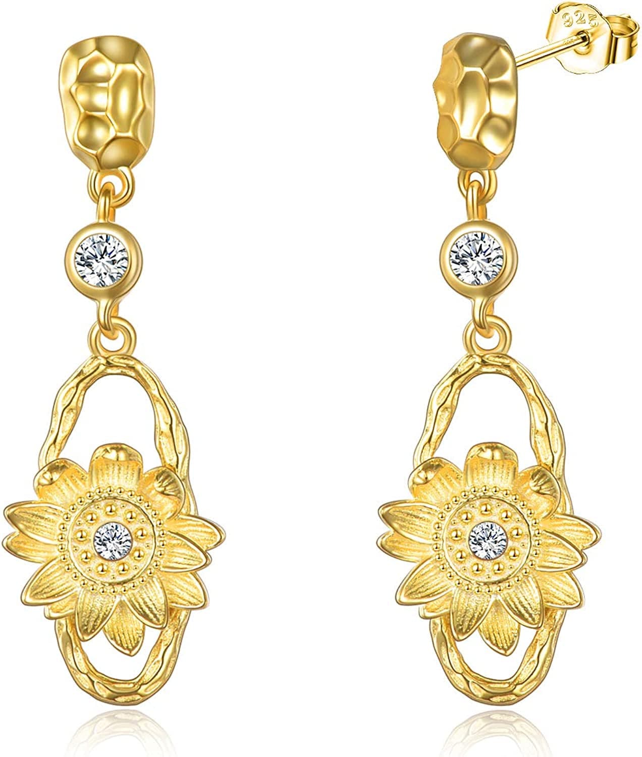Sunflower Jewelry 925 Sterling Silver Sunflower Dangle Drop Earrings for Women Girls 2-sunflower