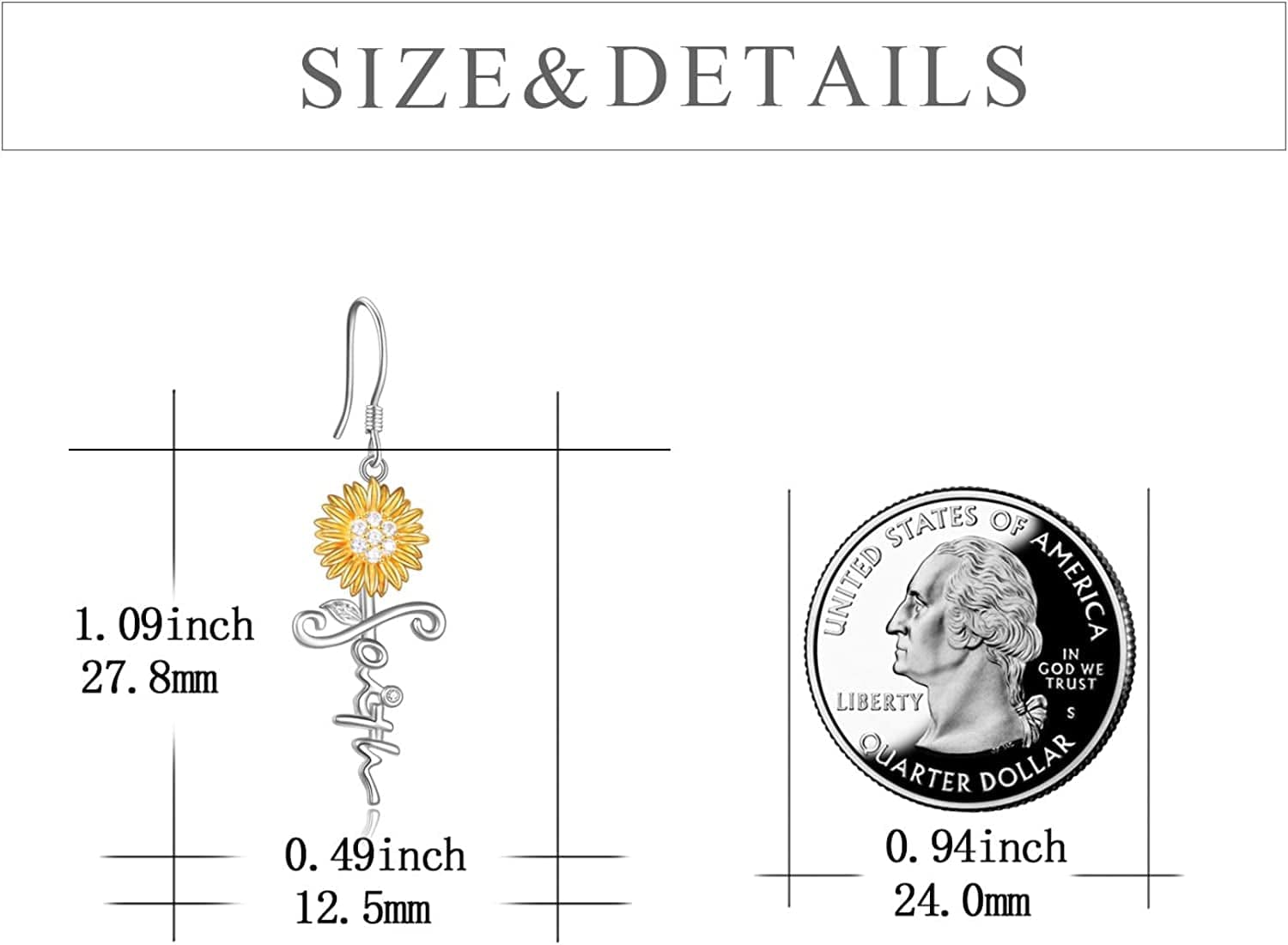 Sunflower Jewelry 925 Sterling Silver Sunflower Dangle Drop Earrings for Women Girls