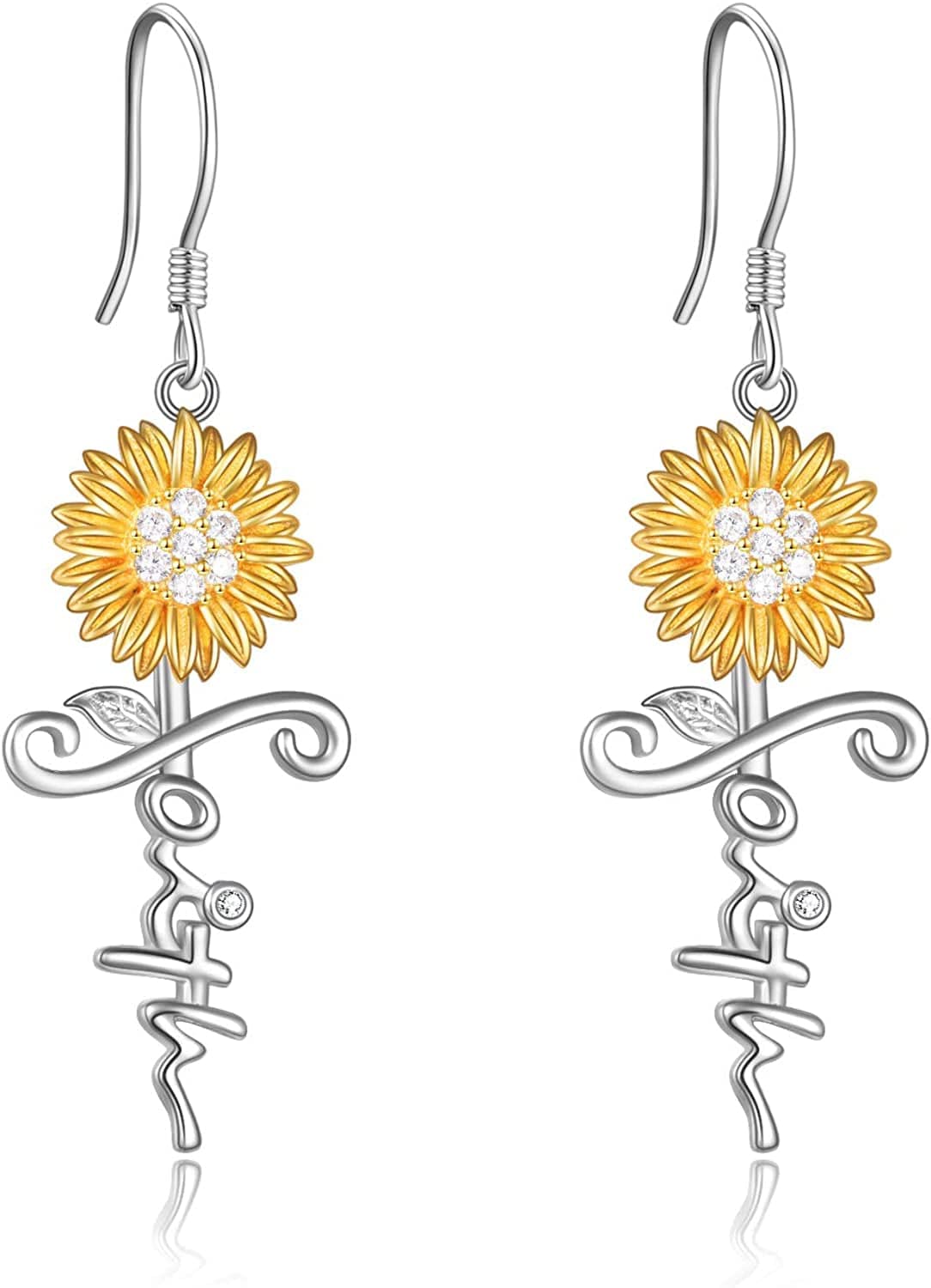 Sunflower Jewelry 925 Sterling Silver Sunflower Dangle Drop Earrings for Women Girls 1-faith