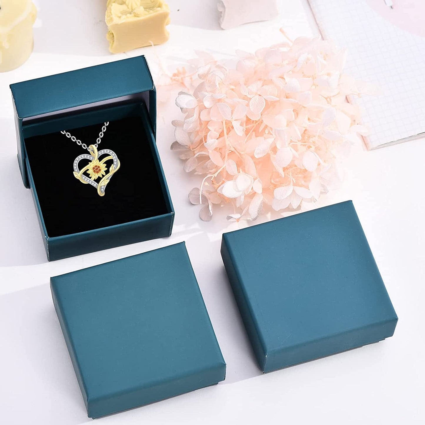 Sunflower Necklace for Women S925 Sterling Silver Heart Necklace Jewelry,You Are My Sunshine Pendant Necklaces Jewelry Gifts for Women Girls Mom Wife