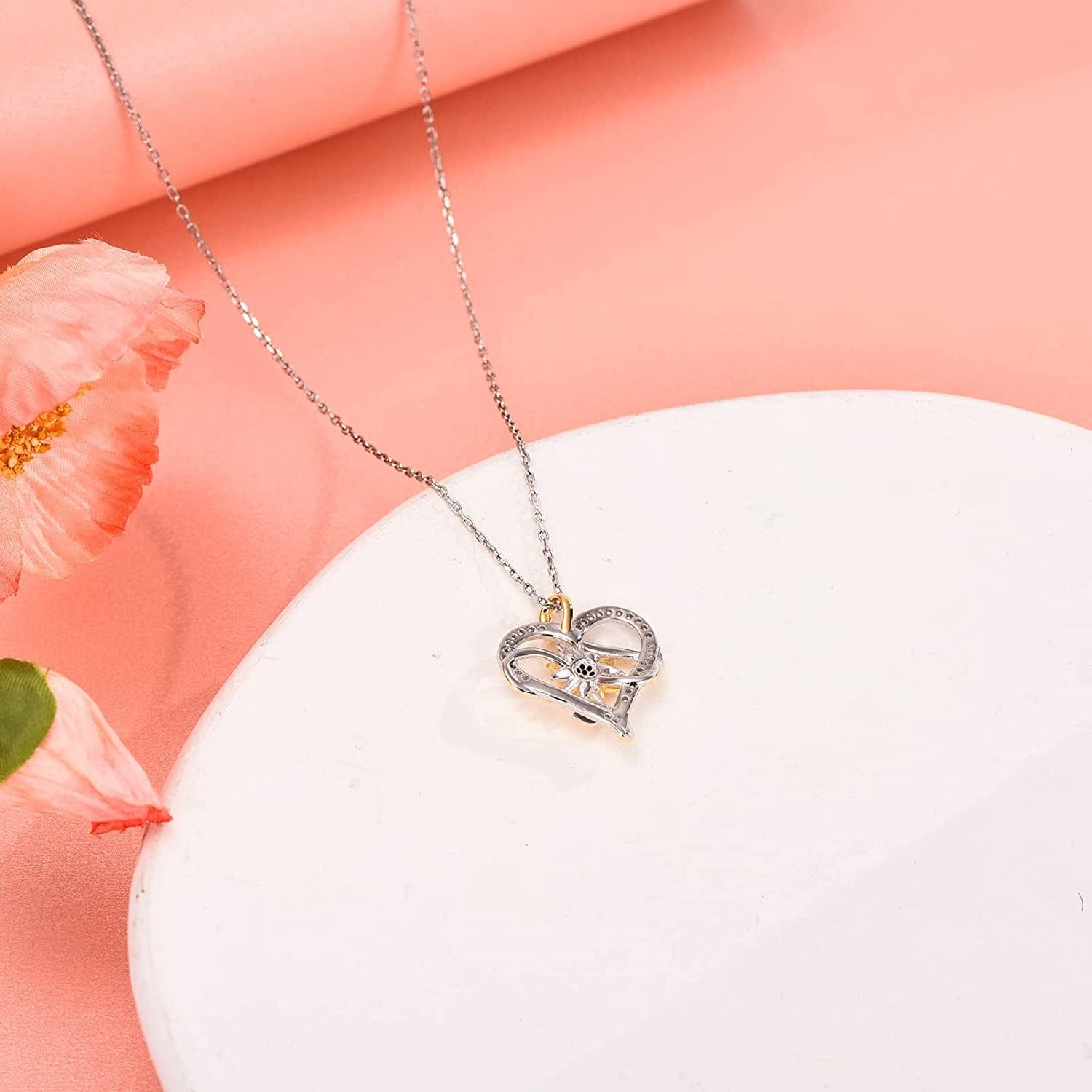 Sunflower Necklace for Women S925 Sterling Silver Heart Necklace Jewelry,You Are My Sunshine Pendant Necklaces Jewelry Gifts for Women Girls Mom Wife