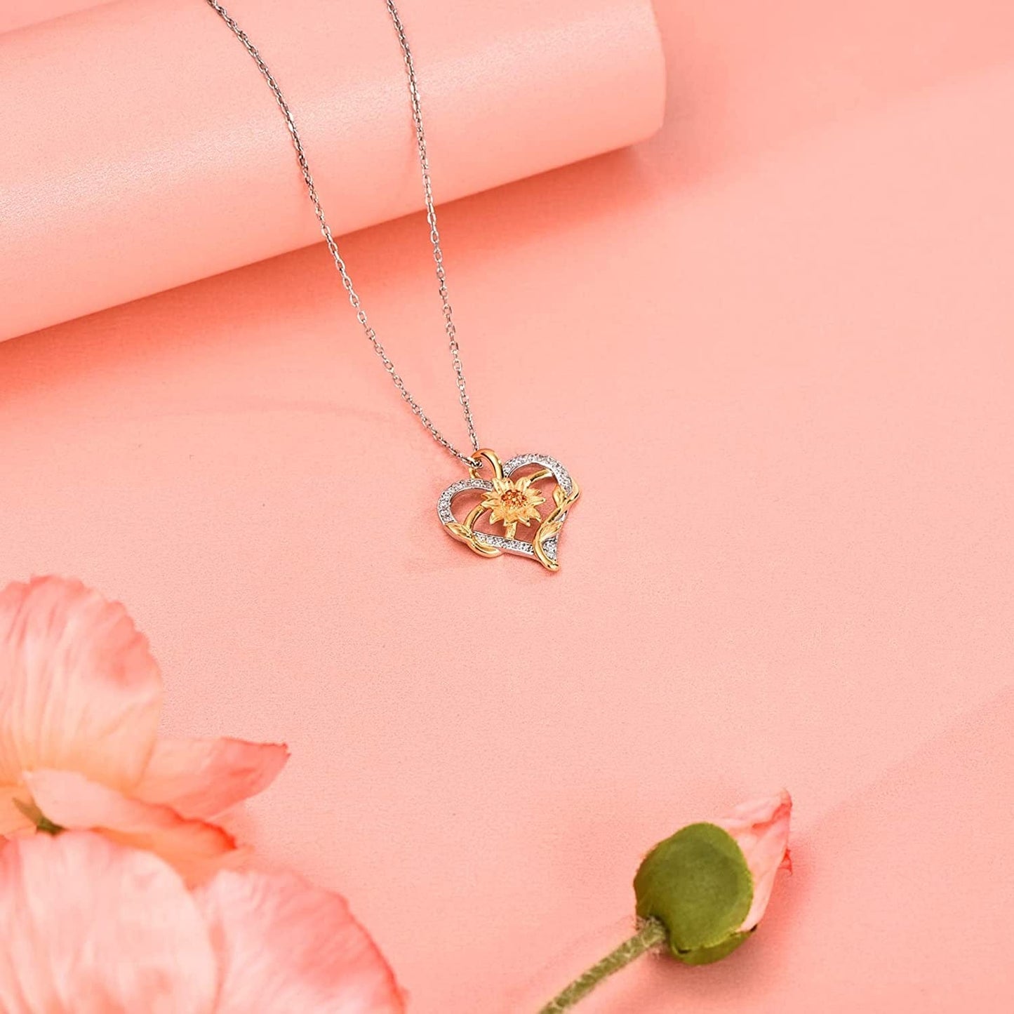 Sunflower Necklace for Women S925 Sterling Silver Heart Necklace Jewelry,You Are My Sunshine Pendant Necklaces Jewelry Gifts for Women Girls Mom Wife