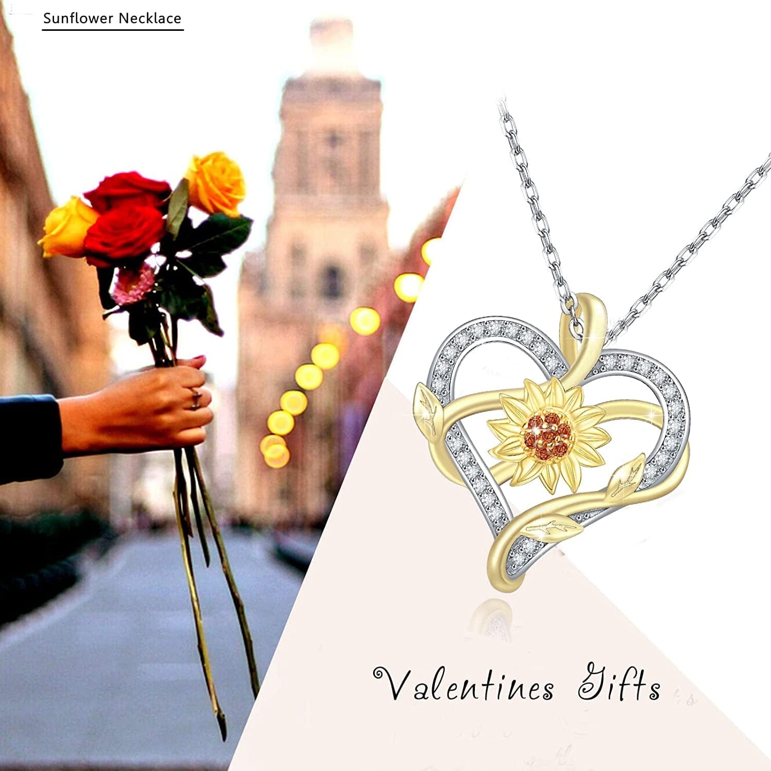 Sunflower Necklace for Women S925 Sterling Silver Heart Necklace Jewelry,You Are My Sunshine Pendant Necklaces Jewelry Gifts for Women Girls Mom Wife