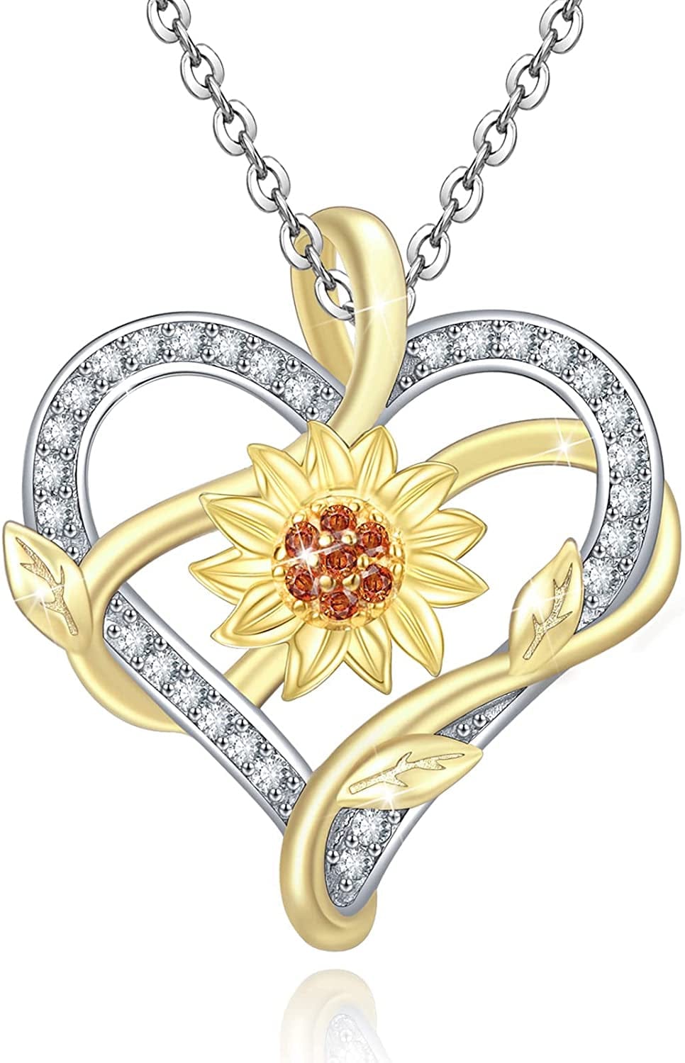 Sunflower Necklace for Women S925 Sterling Silver Heart Necklace Jewelry,You Are My Sunshine Pendant Necklaces Jewelry Gifts for Women Girls Mom Wife Sunflower with Branches Necklace