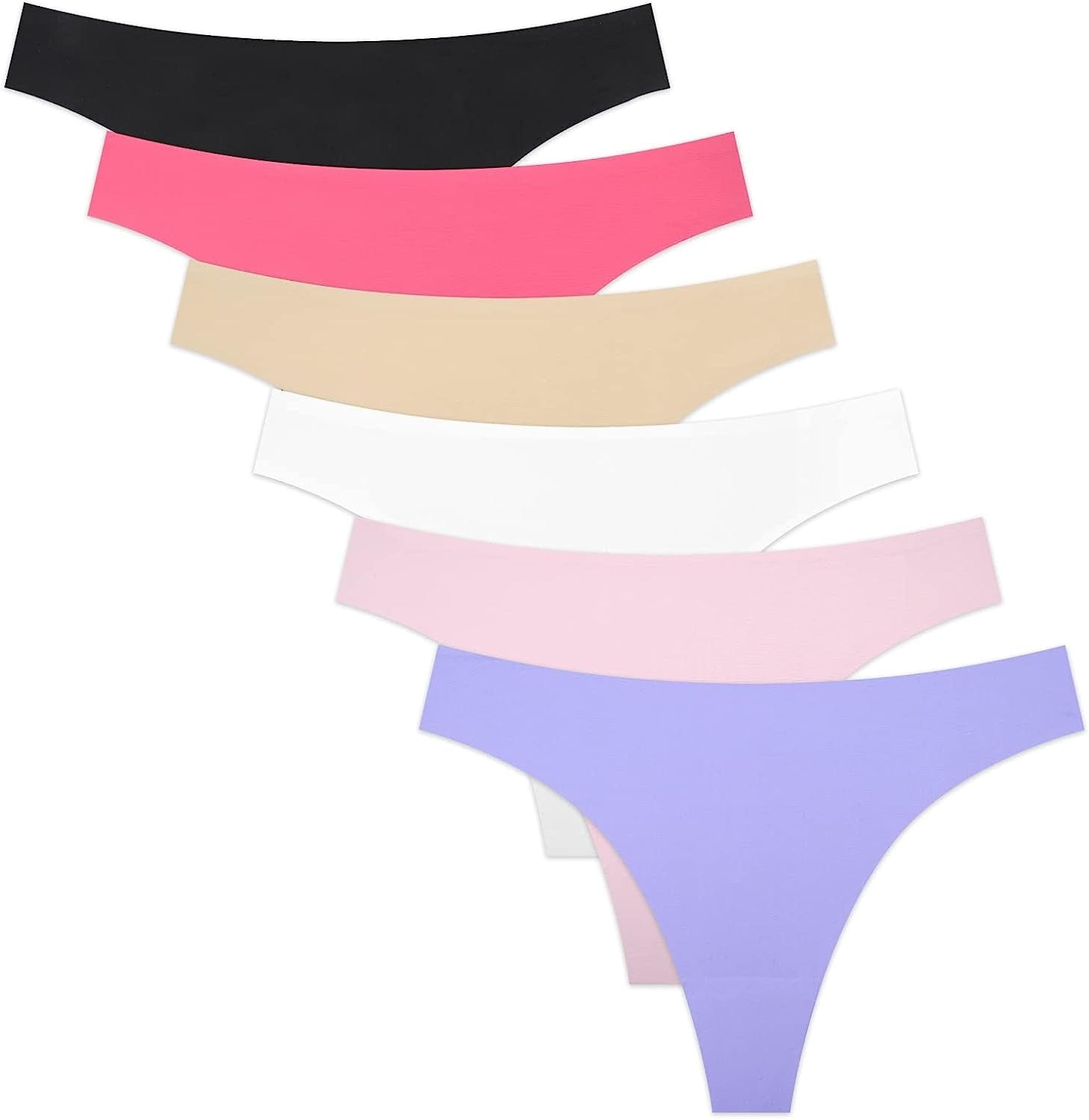 Sunm Boutique 6-10 Pack Womens Seamless Thongs Underwear Low Rise No Show Thong Panties 6 Pack Bright-colors / X-Small
