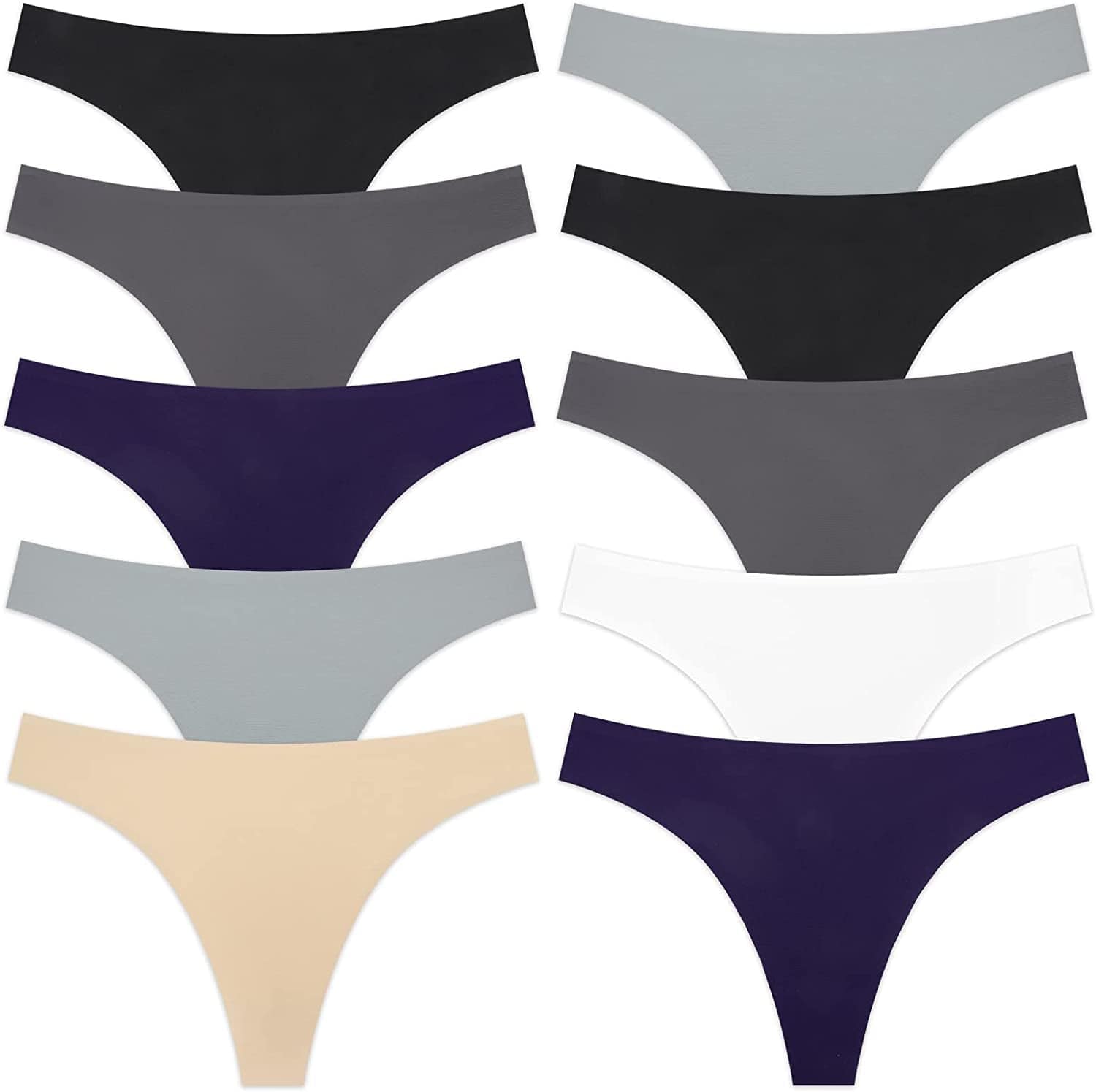 Sunm Boutique 6-10 Pack Womens Seamless Thongs Underwear Low Rise No Show Thong Panties 10 Pack Multicolor / XX-Large