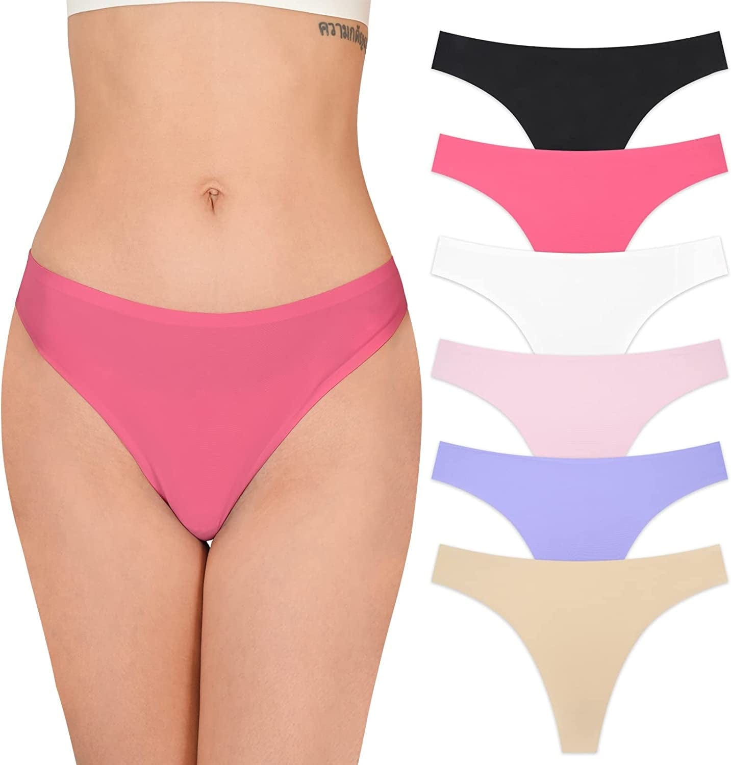 Sunm Boutique 6-10 Pack Womens Seamless Thongs Underwear Low Rise No Show Thong Panties