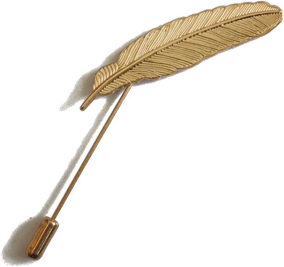Sunny Home Men'S Feather Leaf Golden Flower Lapel Stick Brooch Pin for Suit