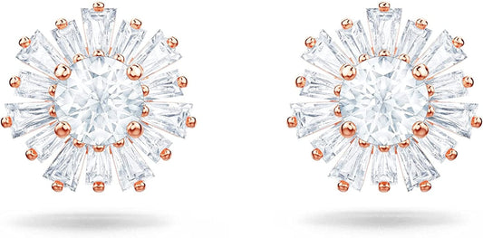 Sunshine Jewelry Collection, Clear Crystals, Pink Crystals, Rose Gold-Tone Finish Pierced Earrings - Rose Gold Tone