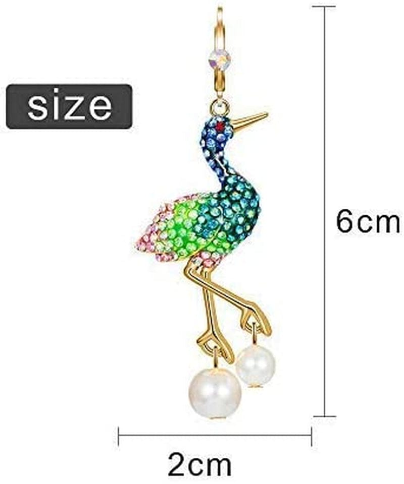 Superchic Elegant Crane Bird Hoop Earring with Austrian Crystals and Pearls/Elegant Crane Bird Pearl Necklace Pendant with Fine Chain for Wowen Girl Gift Party