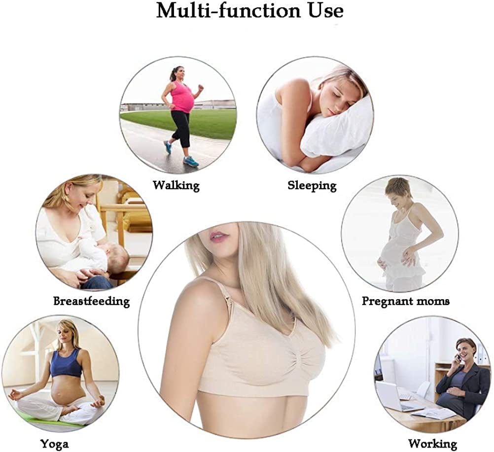Support Nursing Bras for Breastfeeding Women Maternity Bras for Breastfeeding Pregnancy with Extender Clips 3Pack Pink+blue-gray+black / Medium