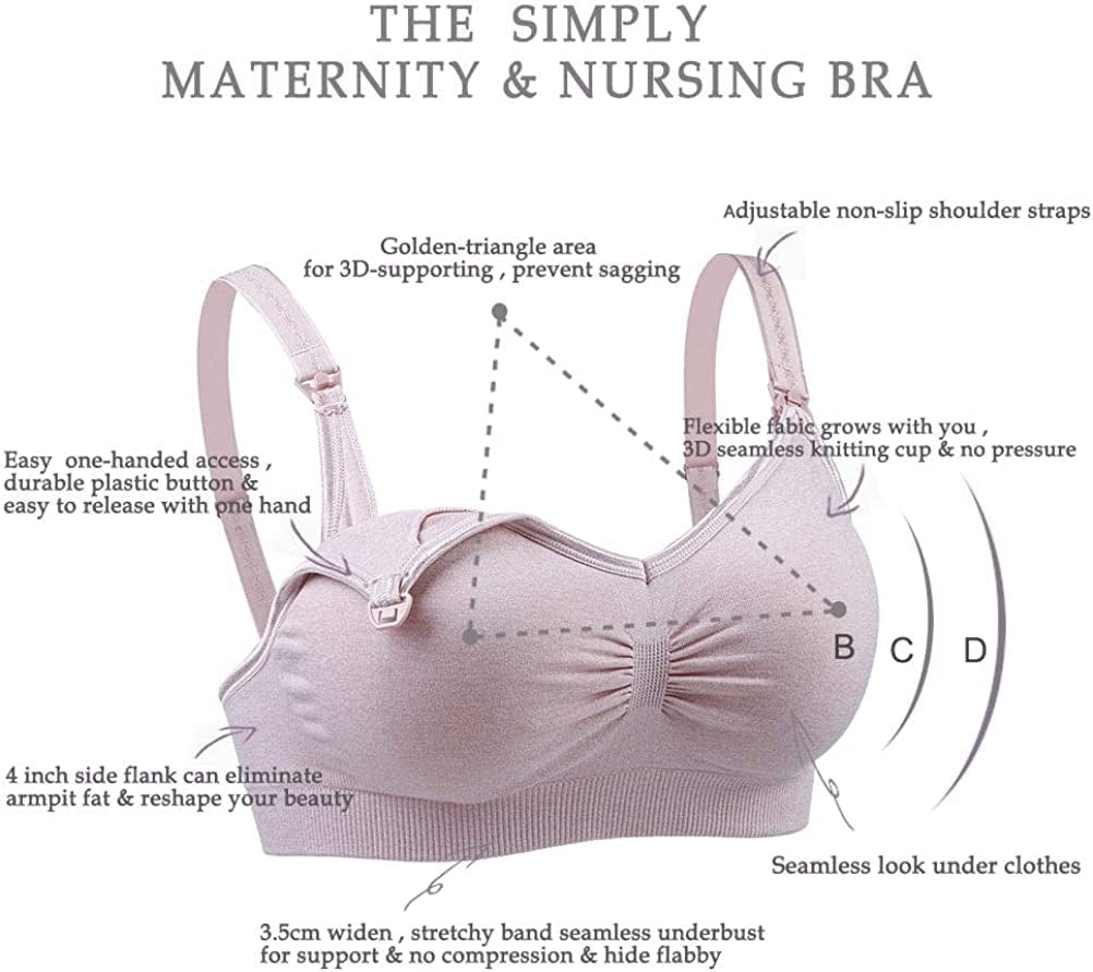 Support Nursing Bras for Breastfeeding Women Maternity Bras for Breastfeeding Pregnancy with Extender Clips 3Pack Pink+blue-gray+black / Medium