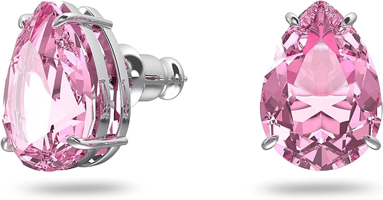 Swarovski Gema Stud Pierced Earrings, with Pink Teardrop Cut Swarovski Crystal on Rhodium-Finish Setting, Part of the Swarovski Gema Collection