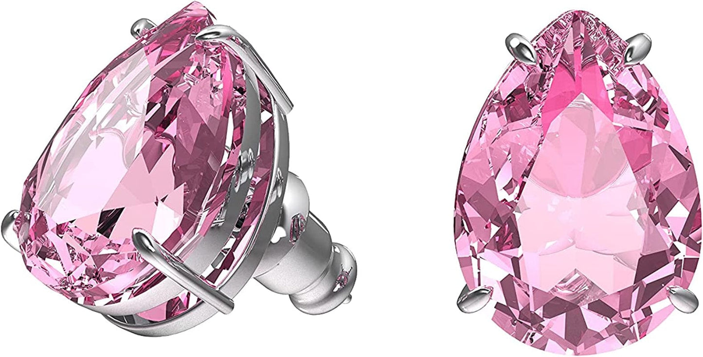 Swarovski Gema Stud Pierced Earrings, with Pink Teardrop Cut Swarovski Crystal on Rhodium-Finish Setting, Part of the Swarovski Gema Collection