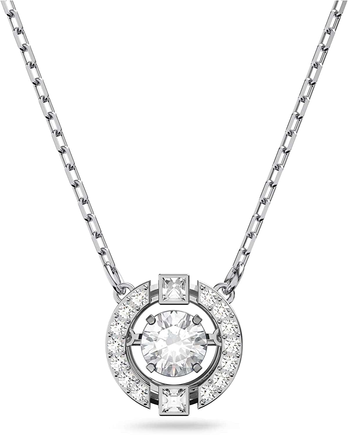 Swarovski Sparkling Dance round Jewelry Collection, Rhodium Finish, Blue Crystals, Clear Crystals Round Necklace - Clear Crystals