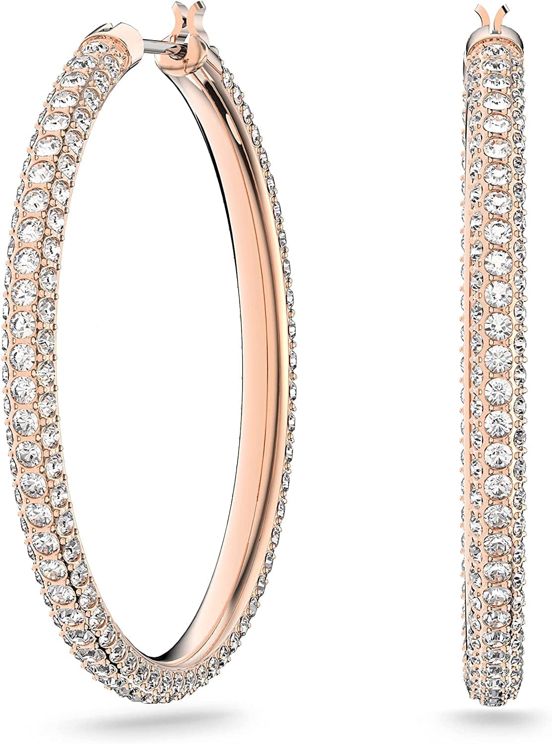 Swarovski Stone Crystal Earrings and Necklace Jewelry Collection Hoop Earrings - Rose Gold Tone