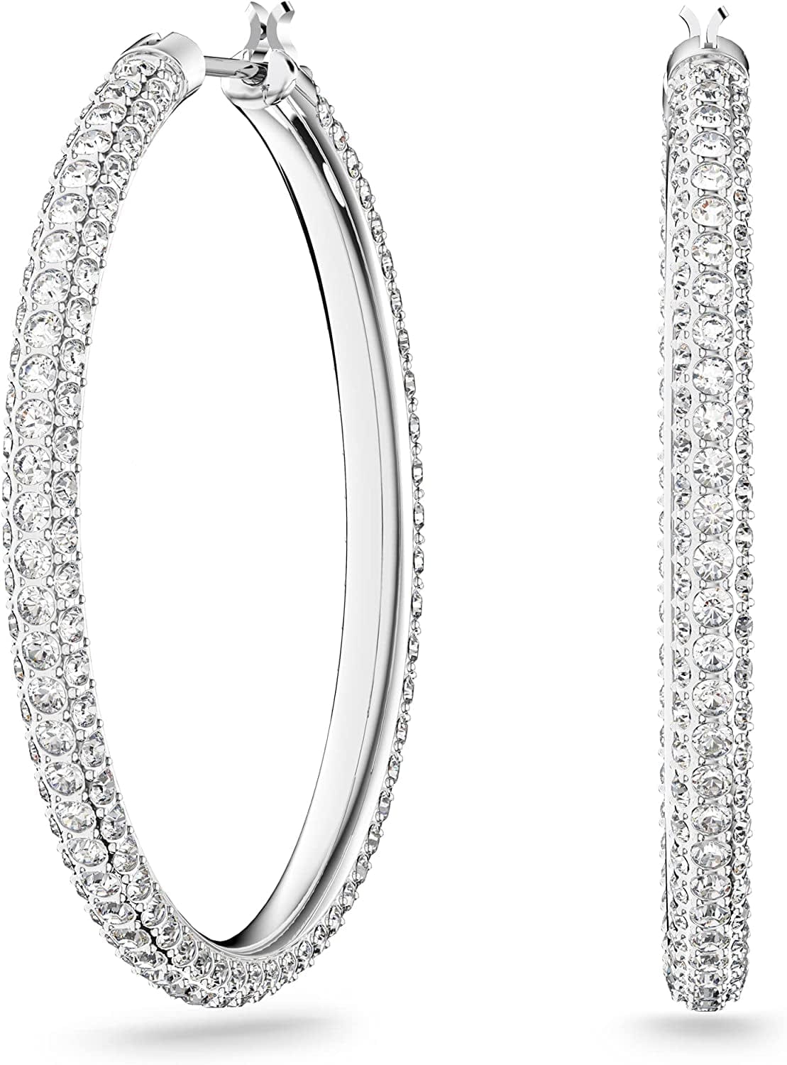 Swarovski Stone Crystal Earrings and Necklace Jewelry Collection Hoop Earrings - Rhodium Tone