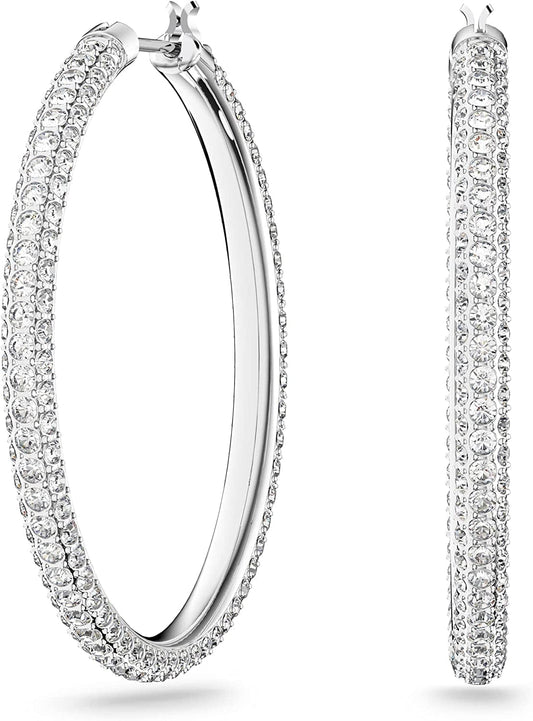 Swarovski Stone Crystal Earrings and Necklace Jewelry Collection Hoop Earrings - Rhodium Tone