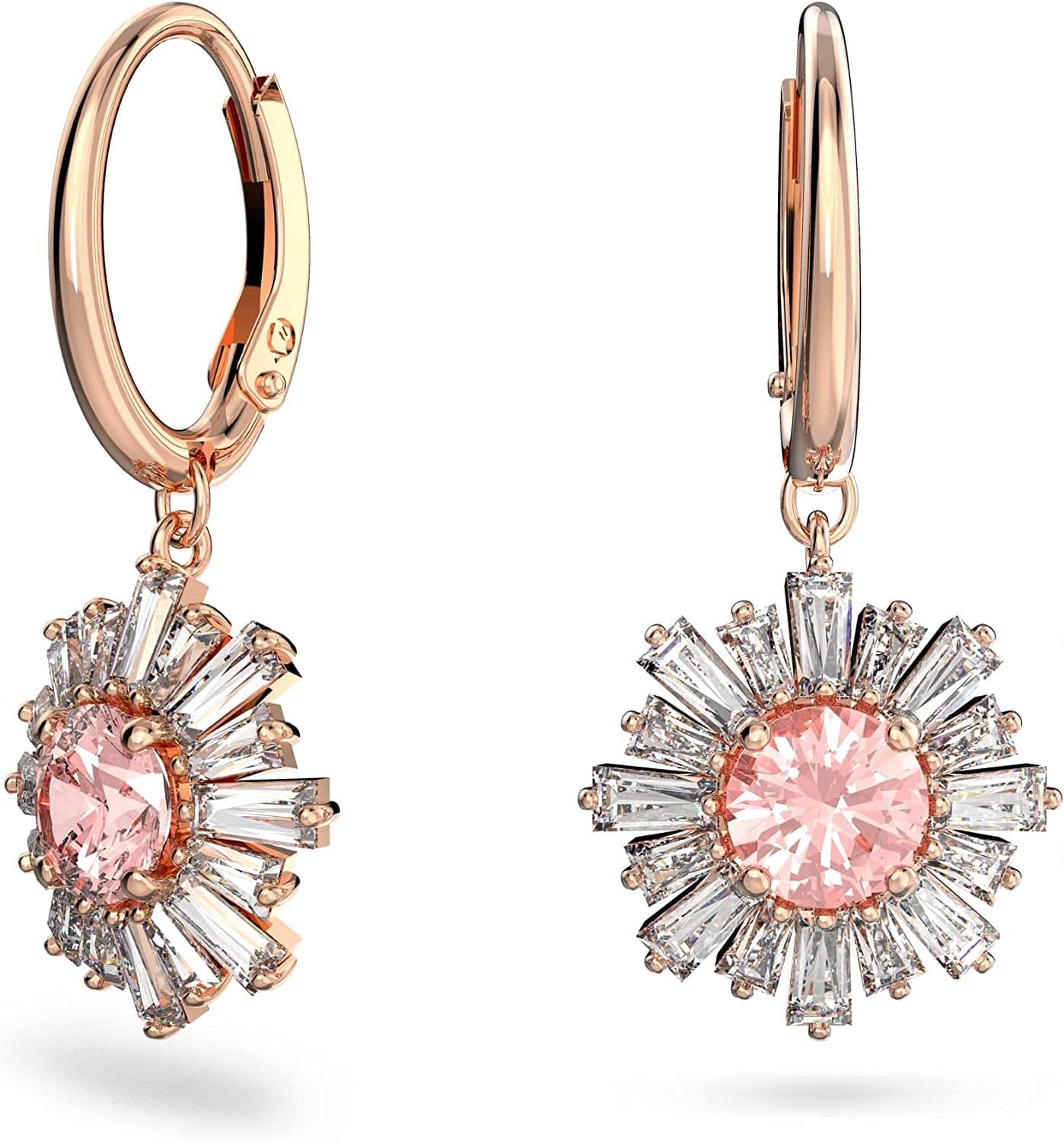 Swarovski Sunshine Jewelry Collection, Pink Crystals, Rose Gold Tone Finish Hoop Earrings