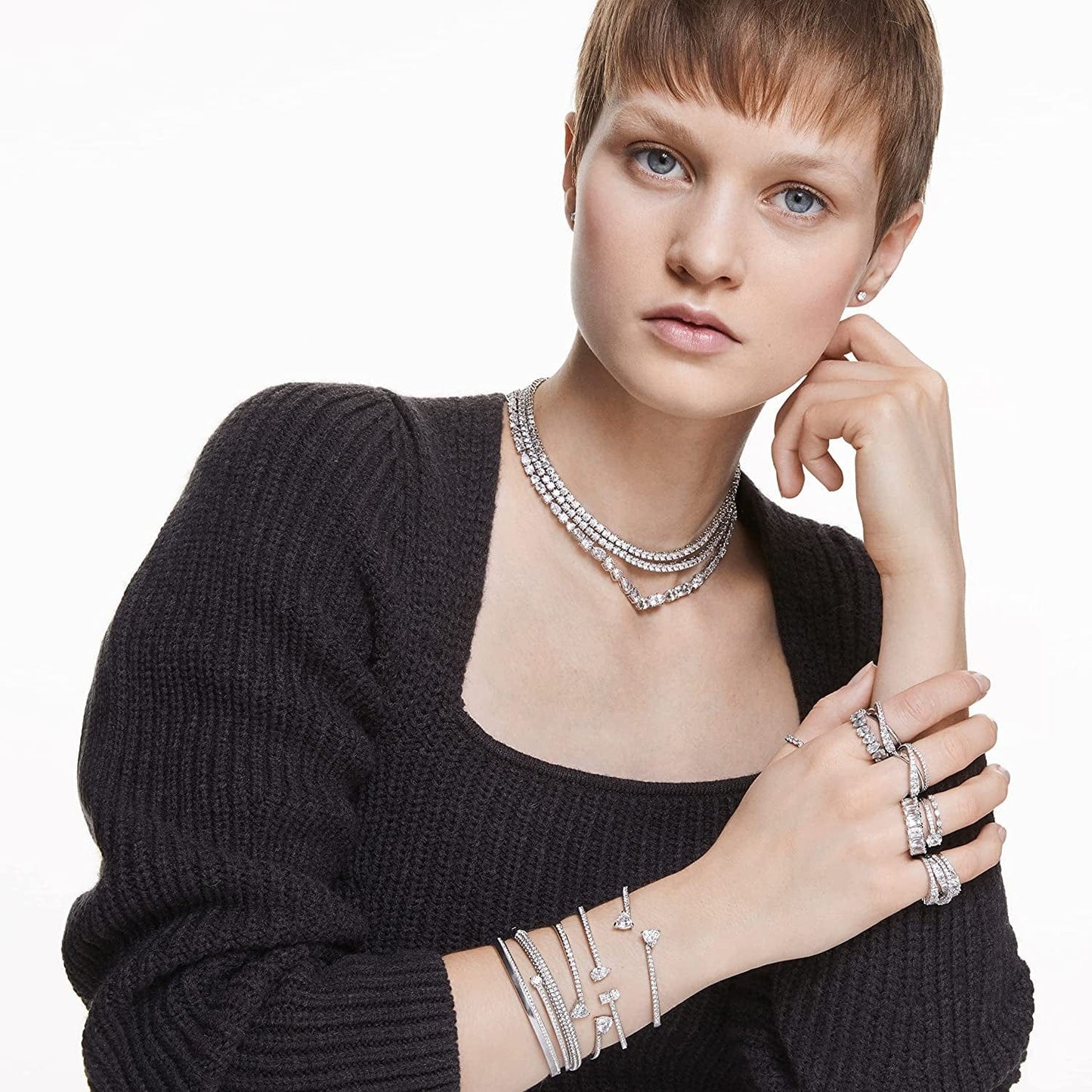 Swarovski Tennis Deluxe Jewelry Collection, Rhodium & Rose Gold Tone Finish, Clear Crystals