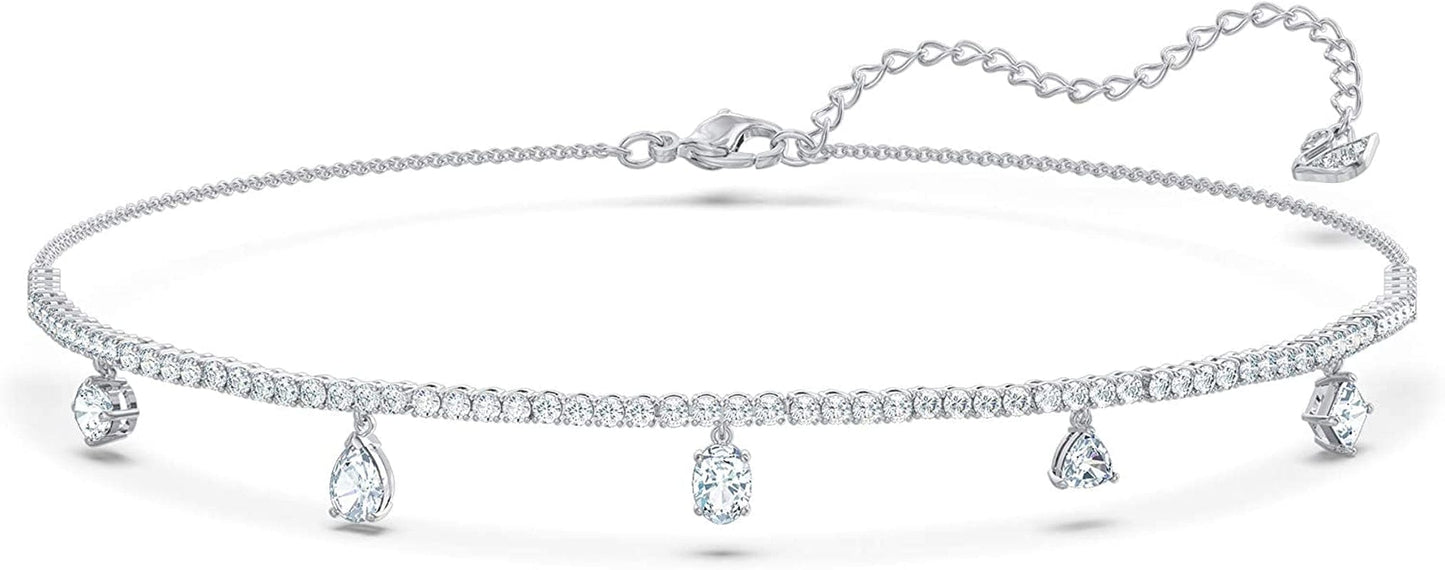 Swarovski Tennis Deluxe Jewelry Collection, Rhodium & Rose Gold Tone Finish, Clear Crystals Choker Necklace - Rhodium Tone