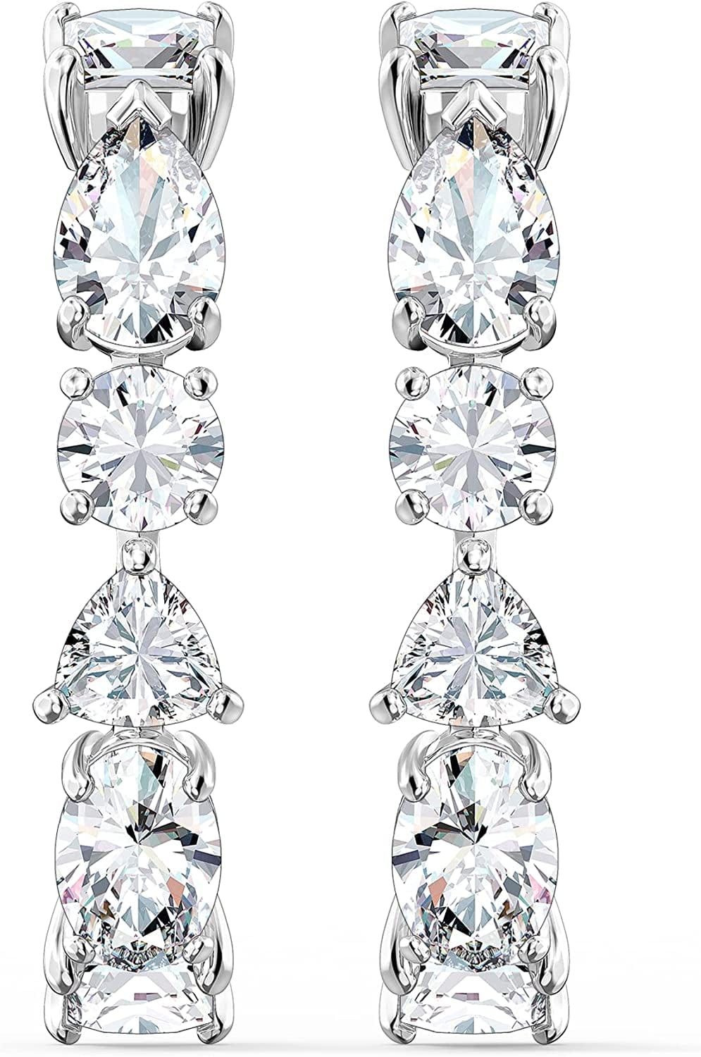 Swarovski Tennis Deluxe Jewelry Collection, Rhodium & Rose Gold Tone Finish, Clear Crystals Pierced Earrings - Rhodium Tone