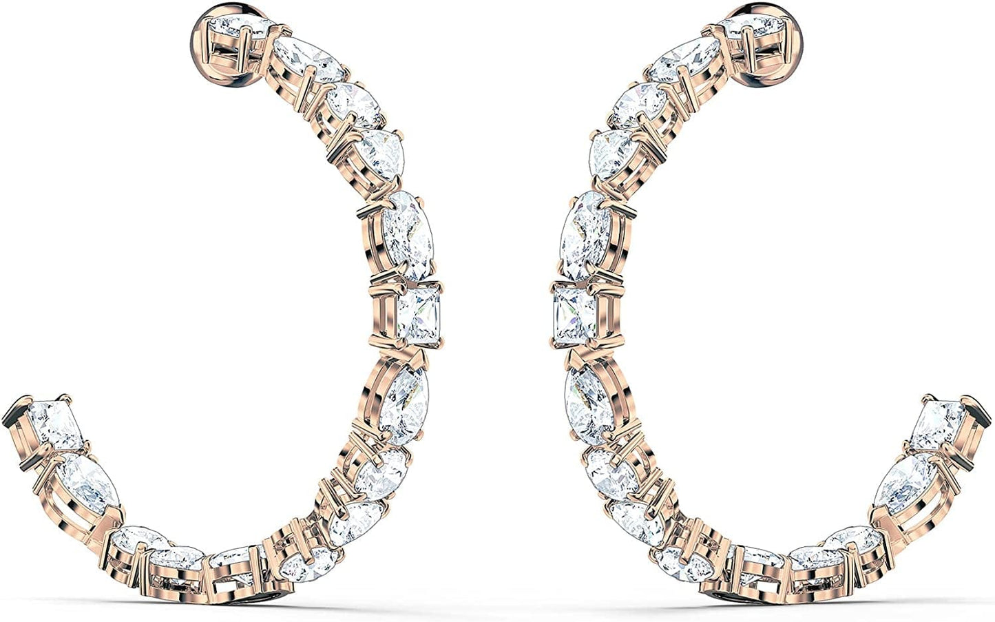 Swarovski Tennis Deluxe Jewelry Collection, Rhodium & Rose Gold Tone Finish, Clear Crystals Hoop Earrings - Rose Gold Tone