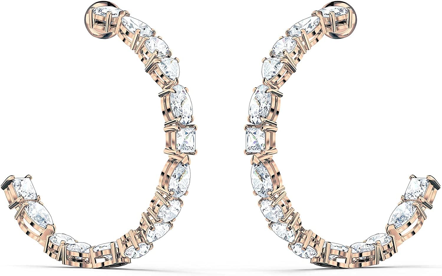 Swarovski Tennis Deluxe Jewelry Collection, Rhodium & Rose Gold Tone Finish, Clear Crystals Hoop Earrings - Rose Gold Tone