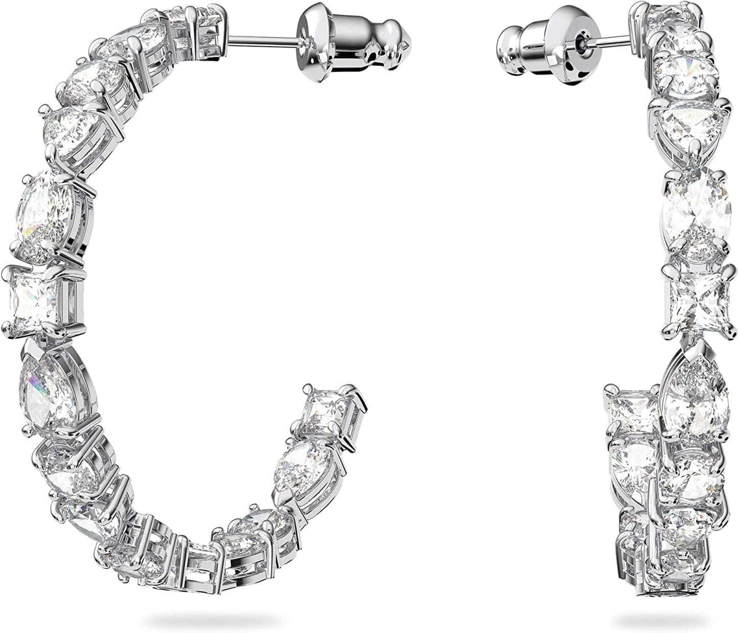 Swarovski Tennis Deluxe Jewelry Collection, Rhodium & Rose Gold Tone Finish, Clear Crystals Hoop Earrings - Rhodium Tone