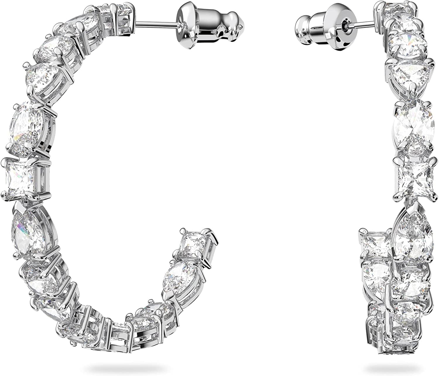 Swarovski Tennis Deluxe Jewelry Collection, Rhodium & Rose Gold Tone Finish, Clear Crystals Hoop Earrings - Rhodium Tone