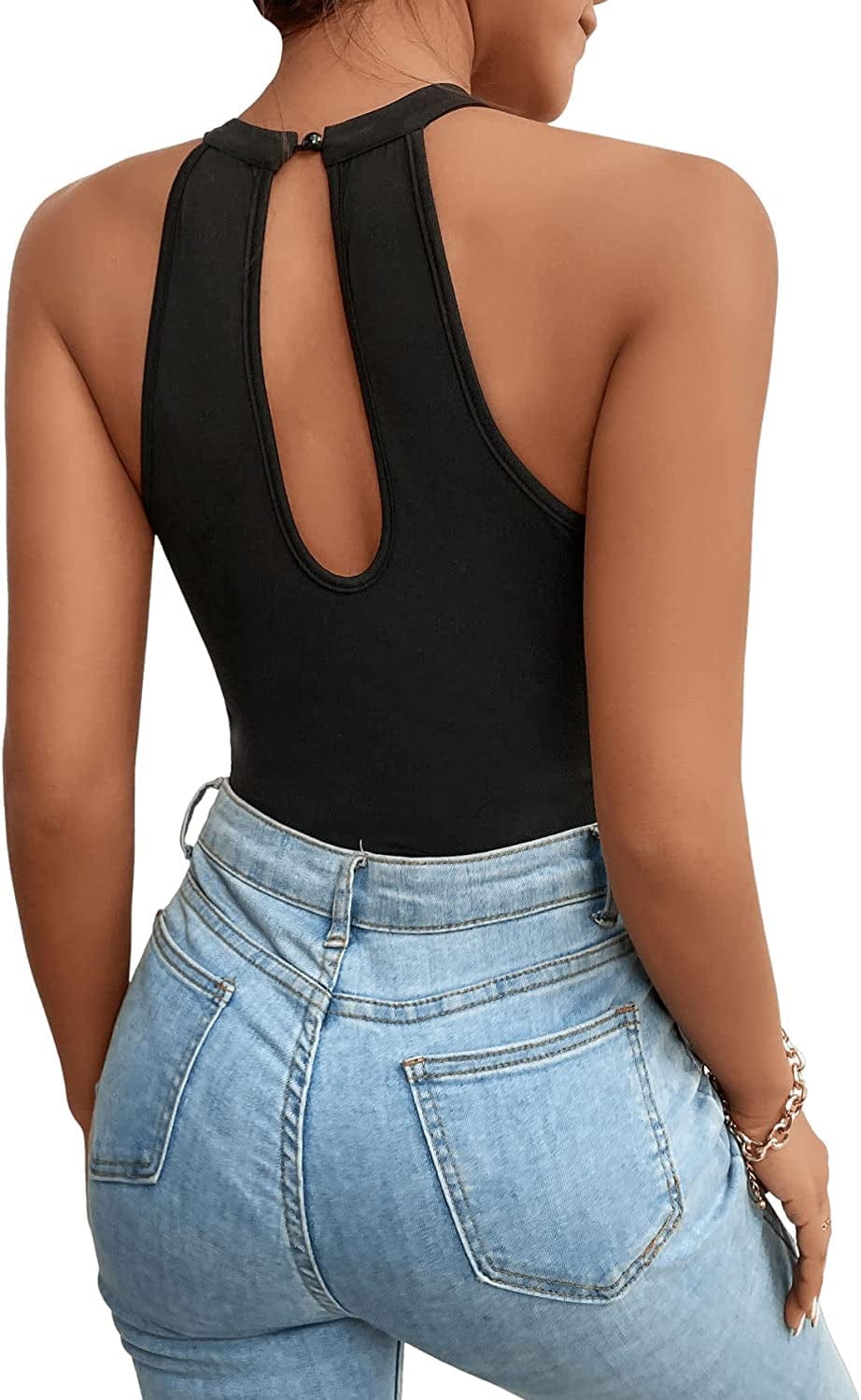 Sweatyrocks Women'S Sleeveless Scoop Neck High Cut Skinny Mesh Tank Top Bodysuit