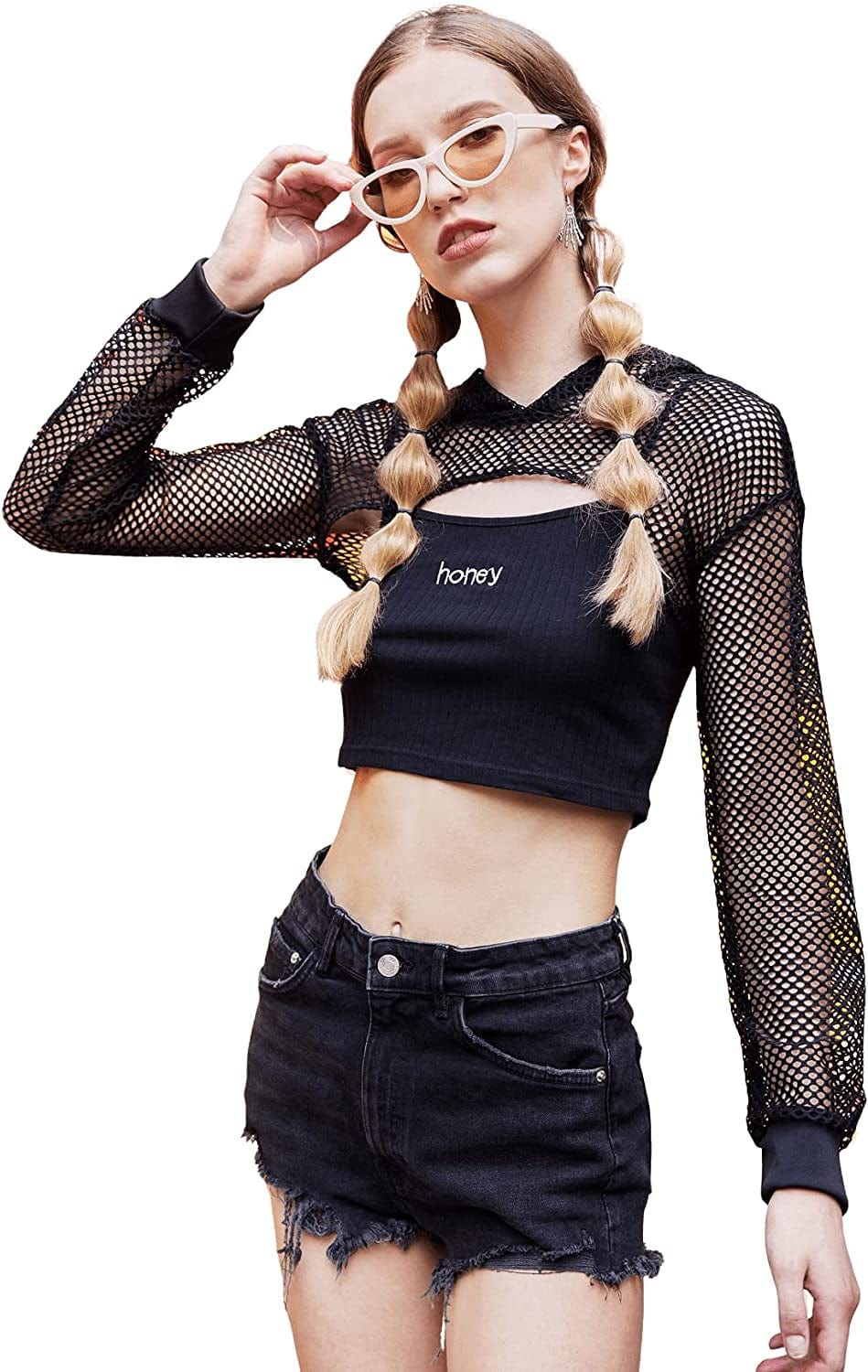 Sweatyrocks Women'S Solid Black Long Sleeve Pullover Crop Top Hoodie Black Plain / Large